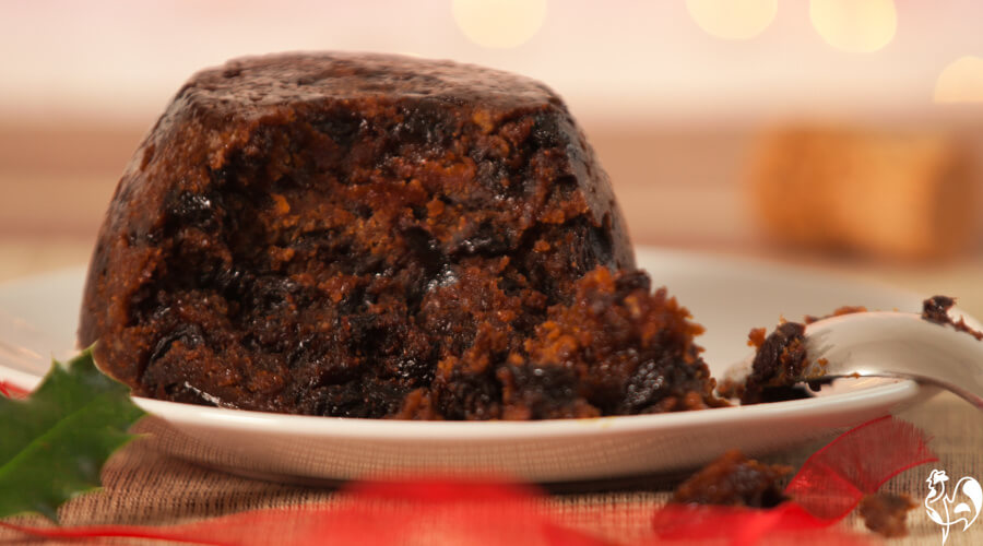 An English Christmas pudding on a plate.