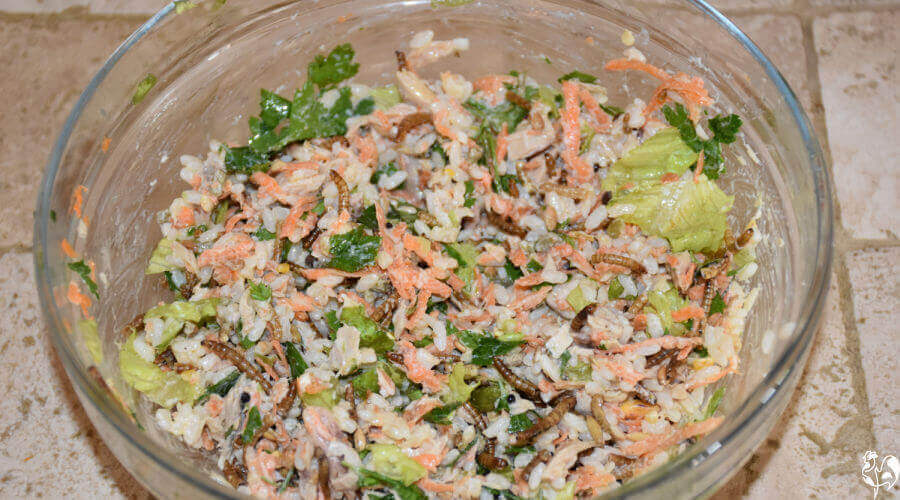 Mix the ingredients together before stuffing the peppers. The ingredients mixed.