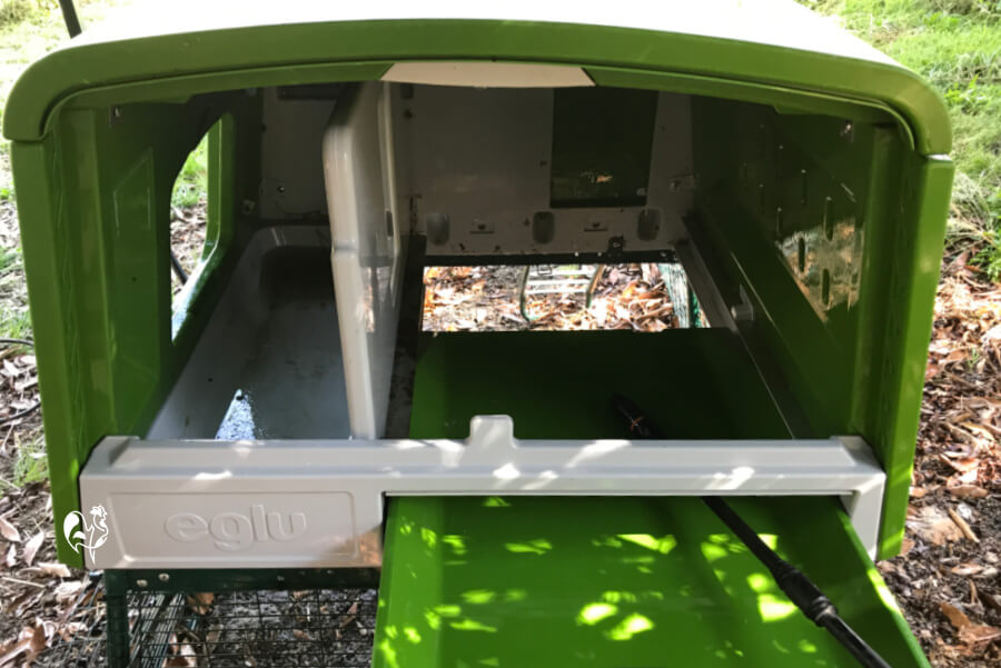 The Eglu cube, showing how it comes apart for cleaning purposes.