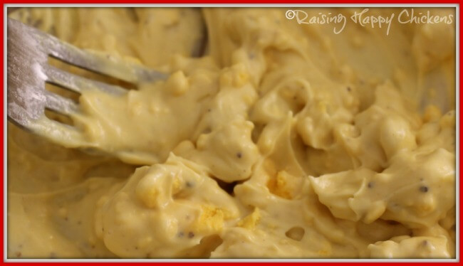 Creamed filling for deviled eggs.