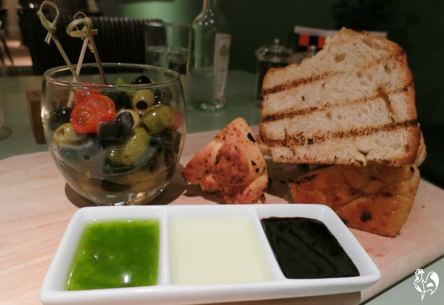 Olives, bread and dips: starters at the Hare and Hounds Hotel, Tetbury.