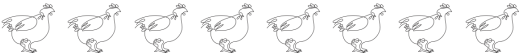 Chickens! A page divider of hen line drawings, half width.