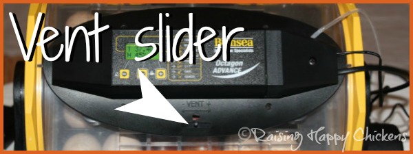 The top of an Octagon 20 incubator, showing the slider which opens a small air vent.