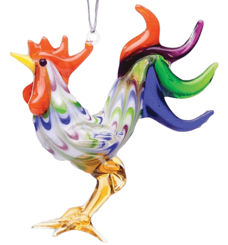 Christmas Tree Ornaments - With A Chicken Theme! A colourful glass rooster to wake you on Christmas morning! - Christmas Tree Ornaments - With A Chicken Theme!