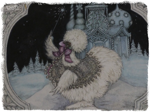 Cinders, A Chicken Cinderella: a book to make Christmas complete. The fairy chicken-mother Silkie, an illustration from the book.