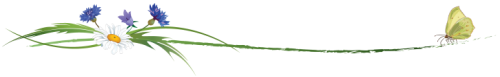 Wildflower with butterfly – divider. A flower divider with three blue flowers and a buttercup, and a yellow butterfly at the end of a stem.